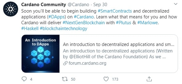 cardano community twitter post