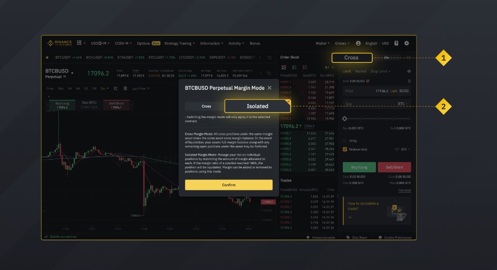 cross-margin mode is usually more difficult to manage and the entire wallet funds will be at risk.