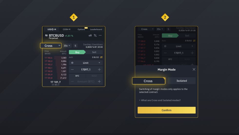 switch from the cross-margin mode to the isolated-margin mode through the Binance Mobile App