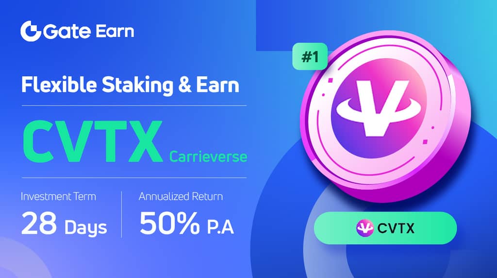 FlexibleStaking & Earn CVTXis enabled on Gate.io Hodl & Earn under the flexible-term section. Its interest rate is variable and the investment term is 28 days. Investors can directly subscribe to the product with no lock-up.