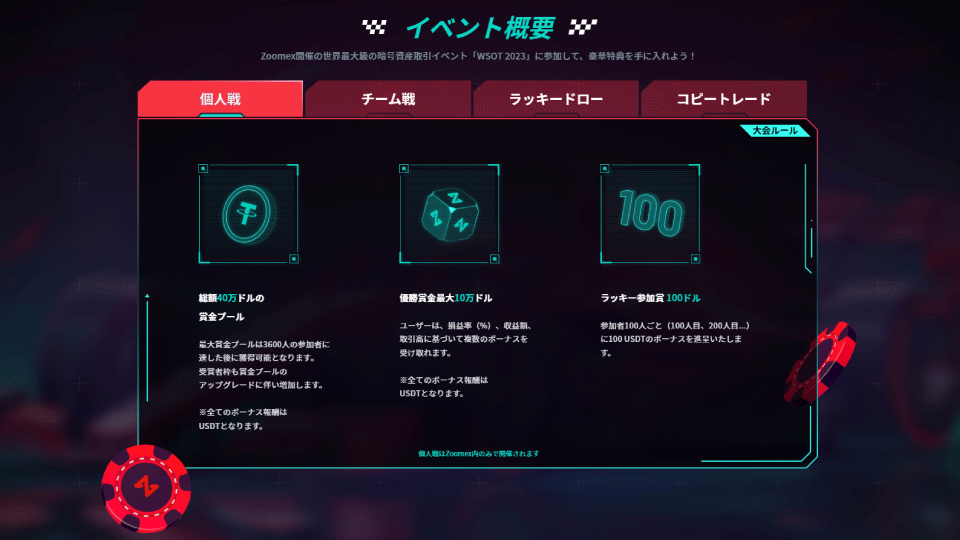 仮想通貨取引所 Zoomex（ズームエックス）のBybit（バイビット）とのパートナーシップのWSOTでは、個人戦も開催します。