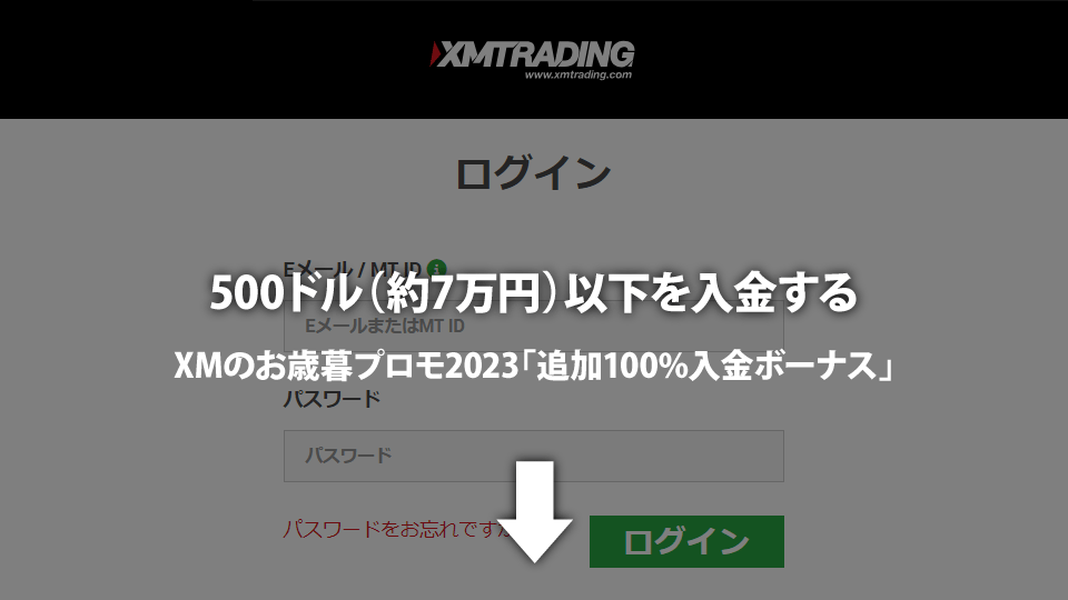 海外FX業者 XM/XMTrading（エックスエム）のお歳暮プロモ2023の100%入金ボーナスを受け取れるスタンダード口座かマイクロ口座を開設したら、500ドル以下の入金をします。