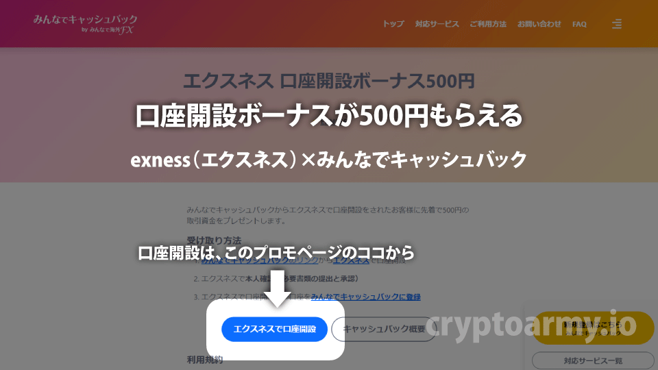 海外FX業者 exness（エクスネス）の口座開設ボーナスが、みんなでキャッシュバックで受け取れるようになりました。