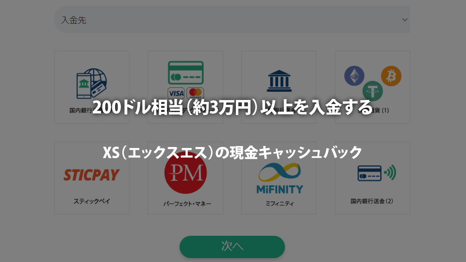 海外FX業者 XS（エックスエス）の現金キャッシュバックは、200ドル相当以上の入金をするともらえます。