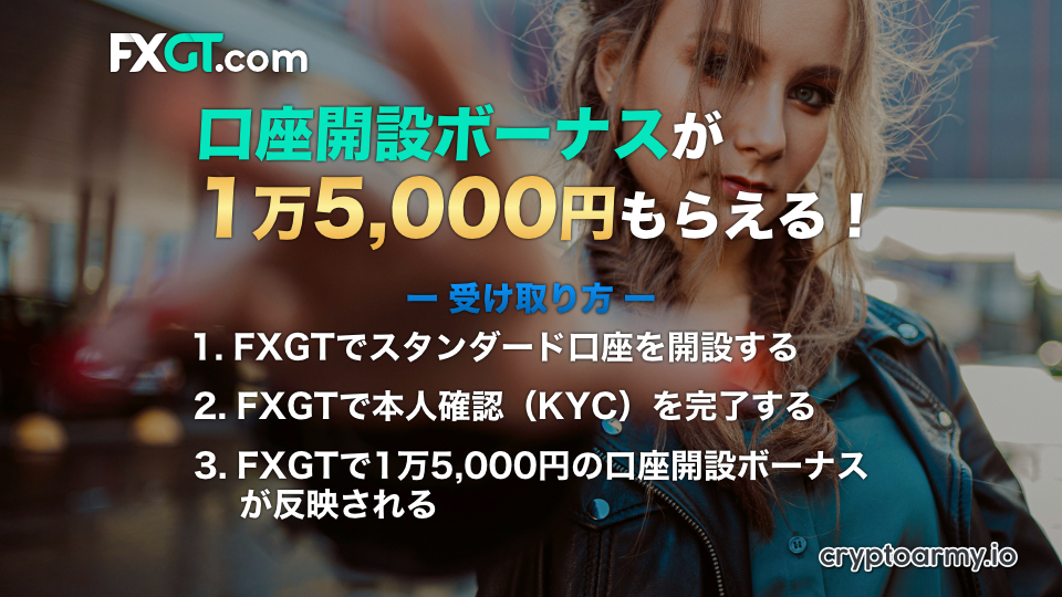 FXGTの口座開設ボーナスが1万5,000円もらえる！自己資金なしでFXが始められる！